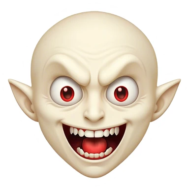 Cinematic Comical Vampire Portrait Emoji, with a sharply stylized, slightly caricatured pale face accented with exaggerated fangs and overly dramatic wide eyes filled with comic shock, head tilted in a hilariously startled pose, simplified yet amusingly detailed, glowing with a soft mysterious glow and a playful outline capturing the quirky humor of a vampire in disbelief! sticker