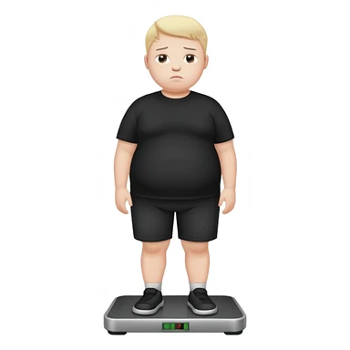 sad fat young boy in black t shirt on weight scale  sticker