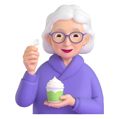 elderly woman offering yogurt sticker
