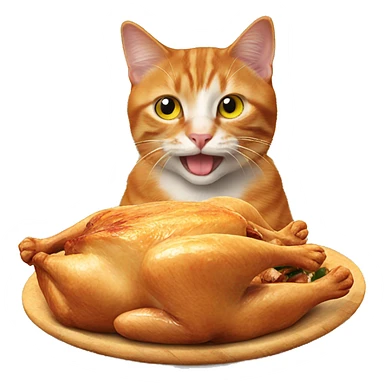 Ginger Cat eating roast chicken  sticker