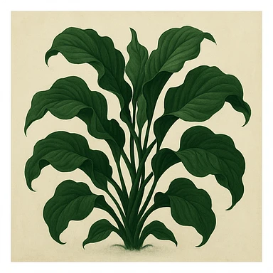 dark green organic plant with natural flowing shapes, lush leaves, no pot, minimal background sticker