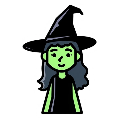 Elphaba, the green-skinned witch with black hat and dress sticker