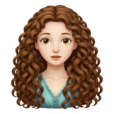 pale woman with brown curly very long hair, middle part. the hair is very very very very very very long, so long, you can't see the ends sticker