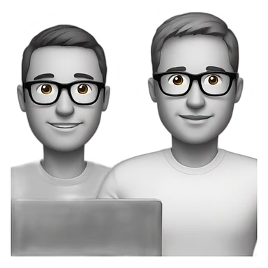two tech guys with specs working on a laptop sticker