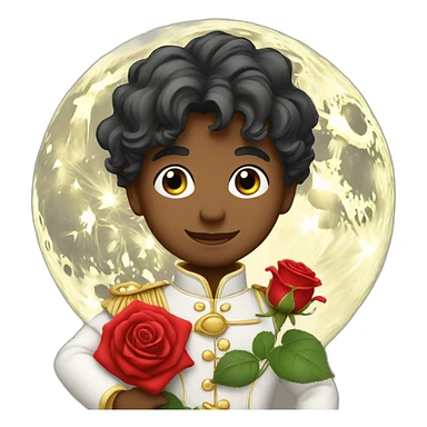 Little prince with red rose on the moon sticker