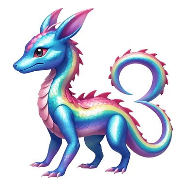 Shiny Sparkly beautiful gorgeous ethereal Rainbow Scaley Exotic Salandit-Aurorus-Sylveon-Suicune-Dragonair-Fakémon-hybrid-creature (full body) sticker