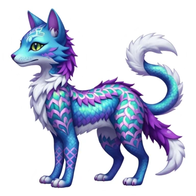 Kawaii iridescent beautiful pretty elegant divine edgy fantasy feline-vernid-sergal-fursona-animal-creature with accessories, full body with intricate patterns sticker