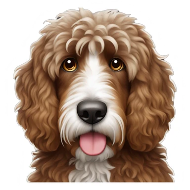 Bernedoodle with fringe over eyes dark redish brown with white in the cent sticker