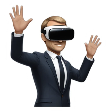 President Macron with oculus quest white sticker