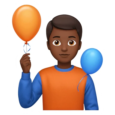 dark brown skin, orange sweater, hold blue balloon sticker