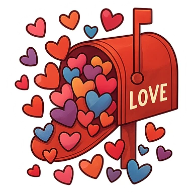 romantic letterbox overflowing with hearts sticker
