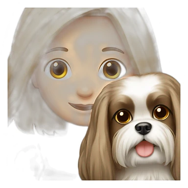 long-haired girl carrying happy Shih Tzu sticker