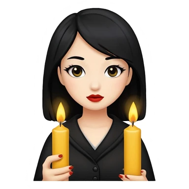 A gurl with black hair make up holding a candle sticker