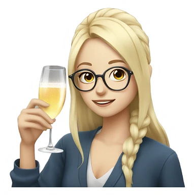 Anime Blonde girl wearing glasses drinking champagne  sticker