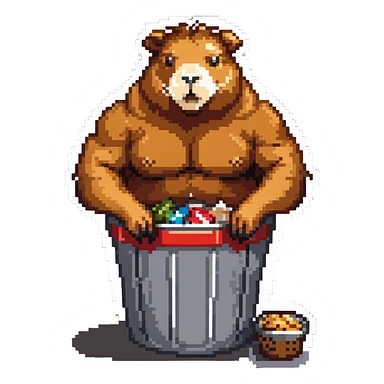 Buff capybara with huge muscles sitting in a KFC bucket sticker