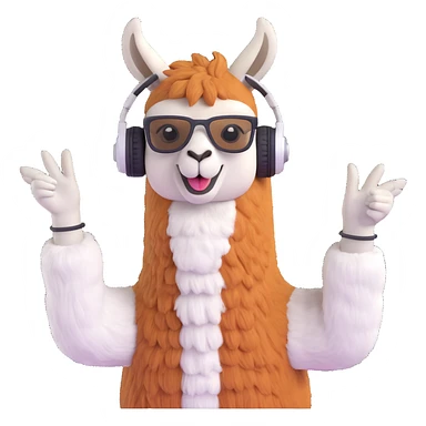 a DJ llama wearing headphones, playful and musical sticker