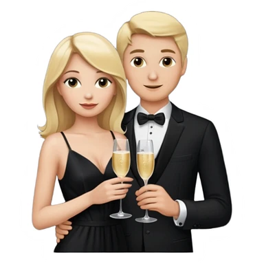 Blonde Woman, Long black slipdress, man black Cut,fly, Champagner glas sticker