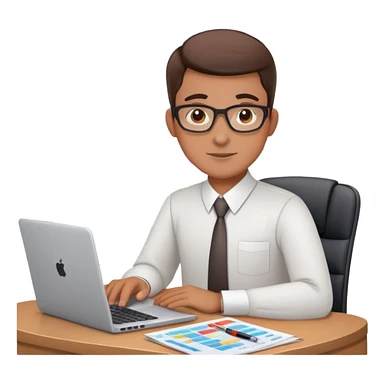 accountant at a desk with laptop and financial charts sticker