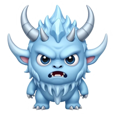 a cute grumpy chibi ice monster, scary, sinister sticker
