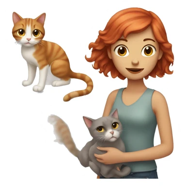 Red haired girl holding grey cat sticker