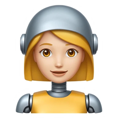 crée un emoji animé d'une tête mi-femme mi Robot Avec un sourire sticker