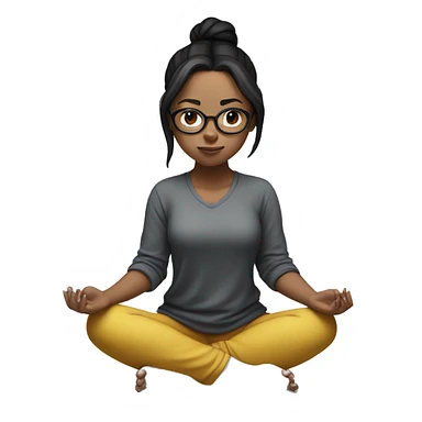 White skinned girl with glasses and a ponytail with black hair, meditating on the floor sticker