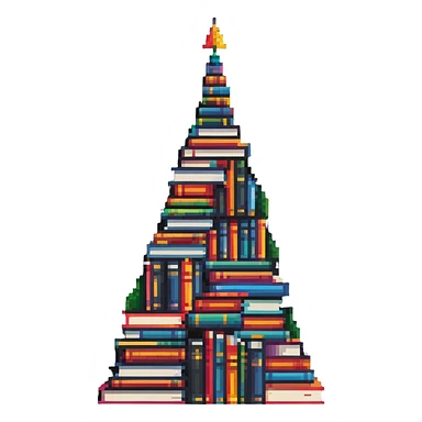 A mountain peak made entirely of colorful stacked books reaching high sticker