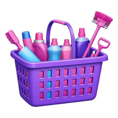 سلة تنظيف بأغراض الوانها بنفسجي و وردي  sticker