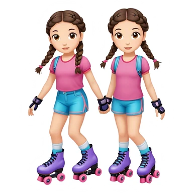 Cute girl, brunette with two braids, rollerskates sticker