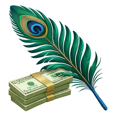 Peacock feather and money sticker