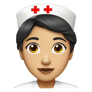short black hair female nurse with red cross sign hat yellow skin tone sticker
