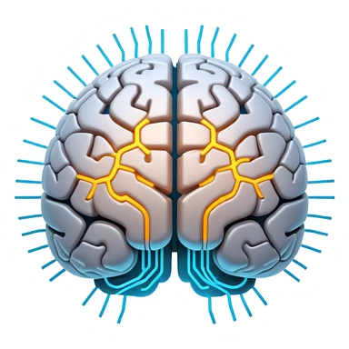 glowing futuristic brain with circuit patterns, radiating intelligence and innovation sticker