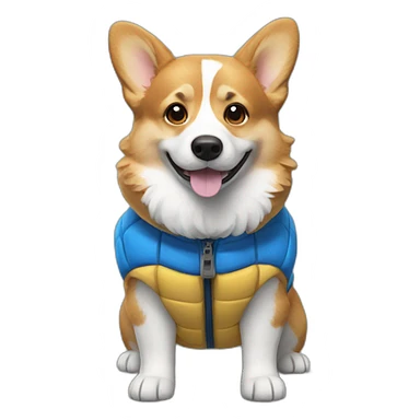 Corgi wearing a blue puffer vest sticker