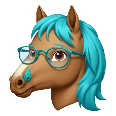 black horse head with turquoise hair and glasses sticker