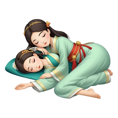 Beautiful girl in Hanfu lying on the ground sleeping sticker