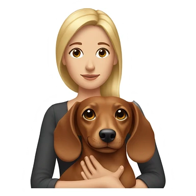 Brown hair woman holding a blonde dachshund sticker