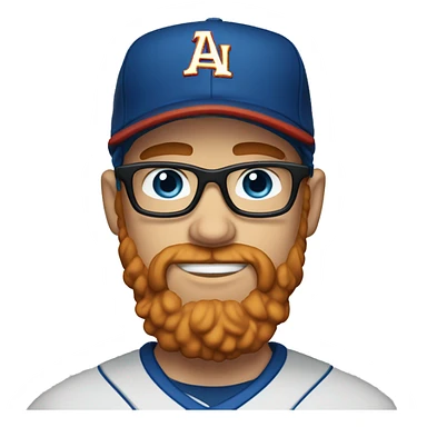 35 year old, male, short curly red hair, pale, thick beard, blue eyes, glasses, baseball hat sticker