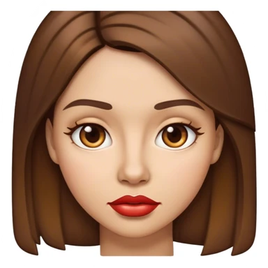 IOS emoji woman, light skin, medium-length brown hair, brown eyes, big lips, in IOS emoji woman, light skin, medium-length brown hair, brown eyes, big lips, in IOS emoji style sticker