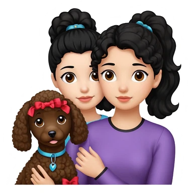 Ponytail black hair girl with brown Poodle say goodbye  sticker