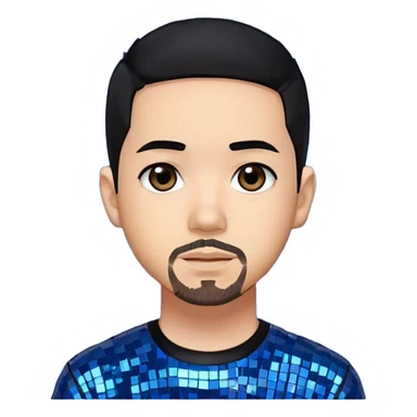 Mike Shinoda with black hair with blue highlight, black sequin shirt, brown eyes sticker