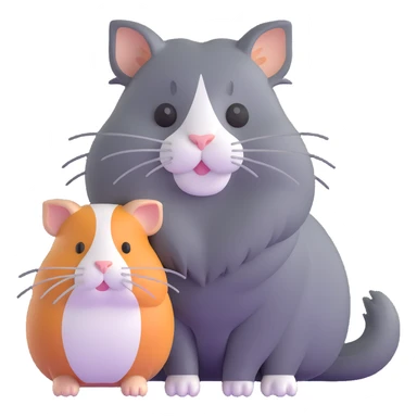 grey long haired cat with two guinea pigs sticker