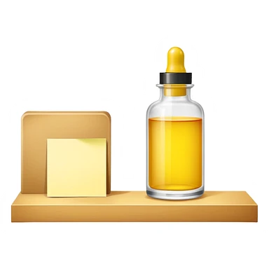 shelf with one serum bottle and a blank sticky note sticker