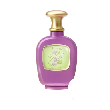 Aesthetic display of blush violet nasturtiums, an elegant deep pink perfume bottle, and a vintage love violet letter written in flowing script. sticker