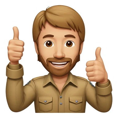caricature emoji of Chuck Norris, big smile, thumbs up sticker
