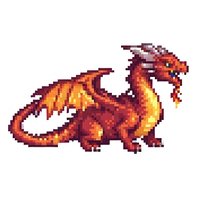 pixel art dragon, breathing fire sticker