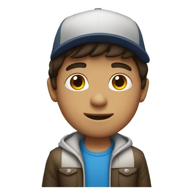 Brunette boy with cap sticker
