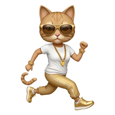 friendly anthropomorphised female cat in hip-hop Run DMC clothing, dark sunglasses, gold chains, jogging upright sticker