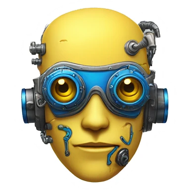 Yellow skin cyborg head with blue steampunk goggles sticker