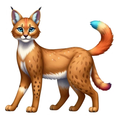 Vibrant multicolored Falvie-Fionbri-Bobcat-Caracal-creature-sparkle-feline-fursona, full body sticker
