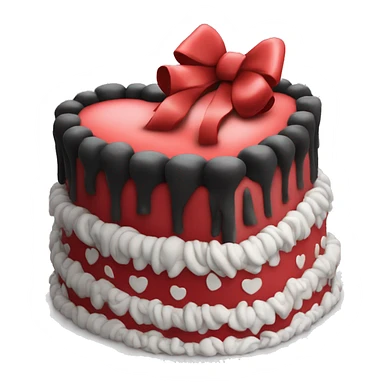 Red heart shaped birthday cake with black and white bows  sticker
